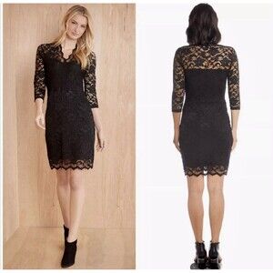 Karen Kane Black Cocktail Dress V-Neck Scallop Hem Lace Dress Size Large